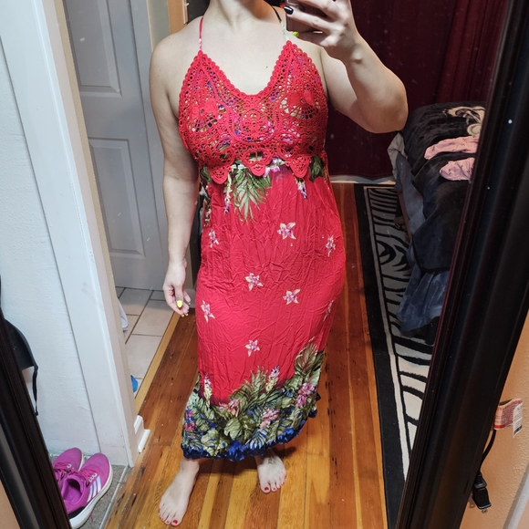 Chilean Tropical Easter Island Red Sundress M L - Picture 2 of 6